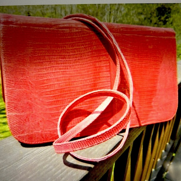 VTG. Exotic Red Tagus Lizard Skin Large Clutch Bag Bennis/Edwards NYC, Italy EUC - Picture 1 of 11